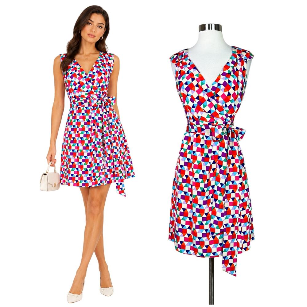 Kate Spade | Silk Bright Colorful Geometric Designer Wrap Dress Size 2